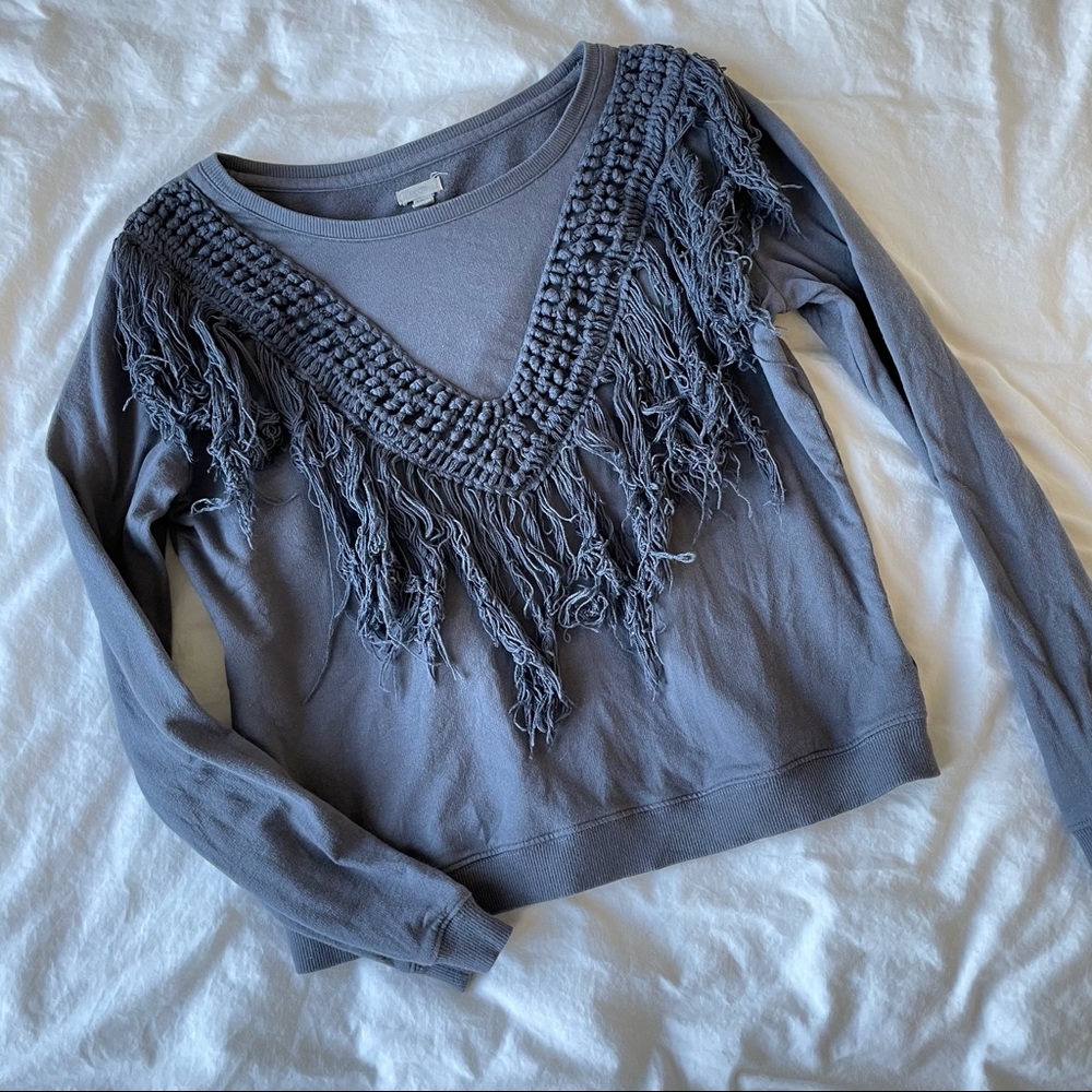 Urban Outfitters Macrame Fringe Sweatshirt